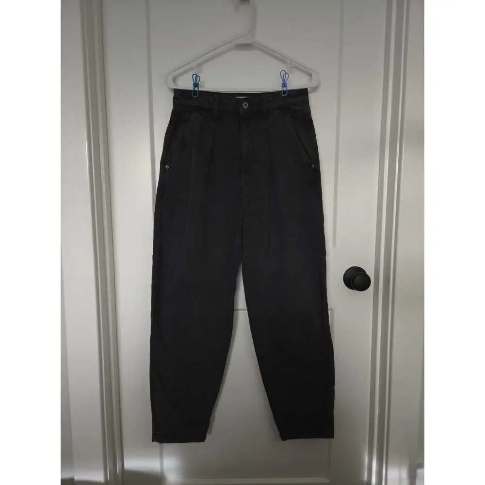 ZARA Black Acid Wash Tapered Mom Jeans Women’s 4 High Rise Barrel Leg